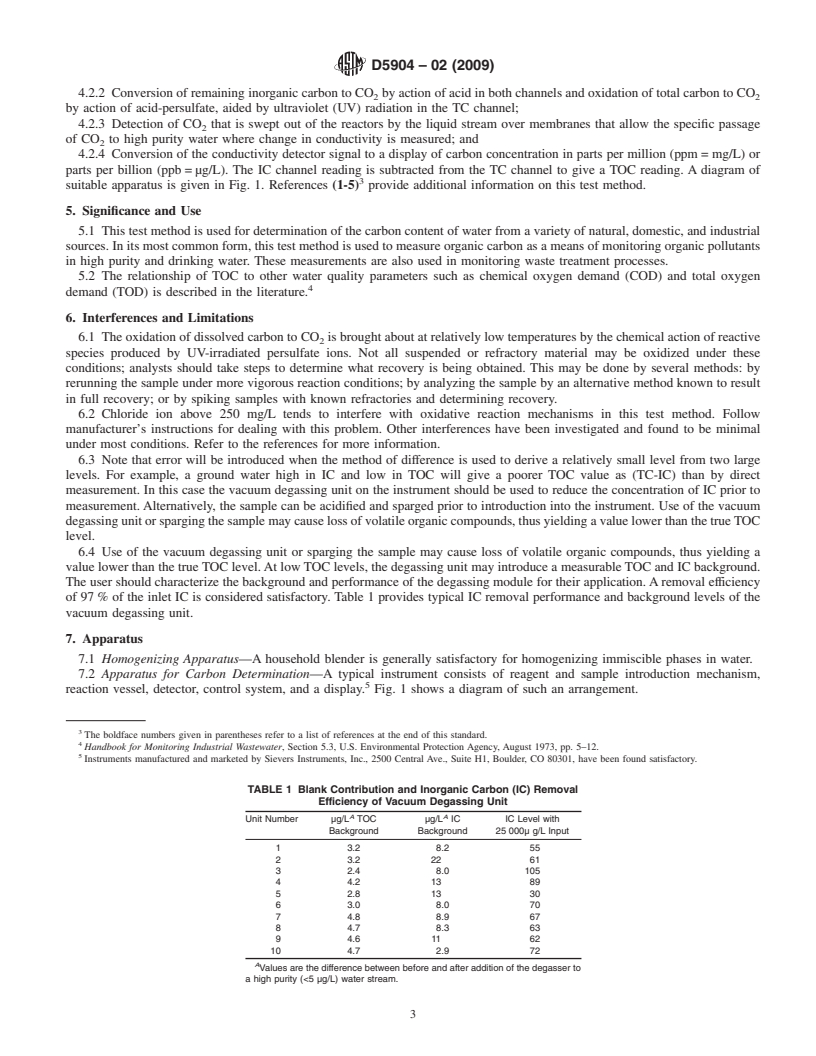 REDLINE ASTM D5904-02(2009) - Standard Test Method for Total Carbon, Inorganic Carbon, and Organic Carbon in Water by Ultraviolet, Persulfate Oxidation, and Membrane Conductivity Detection