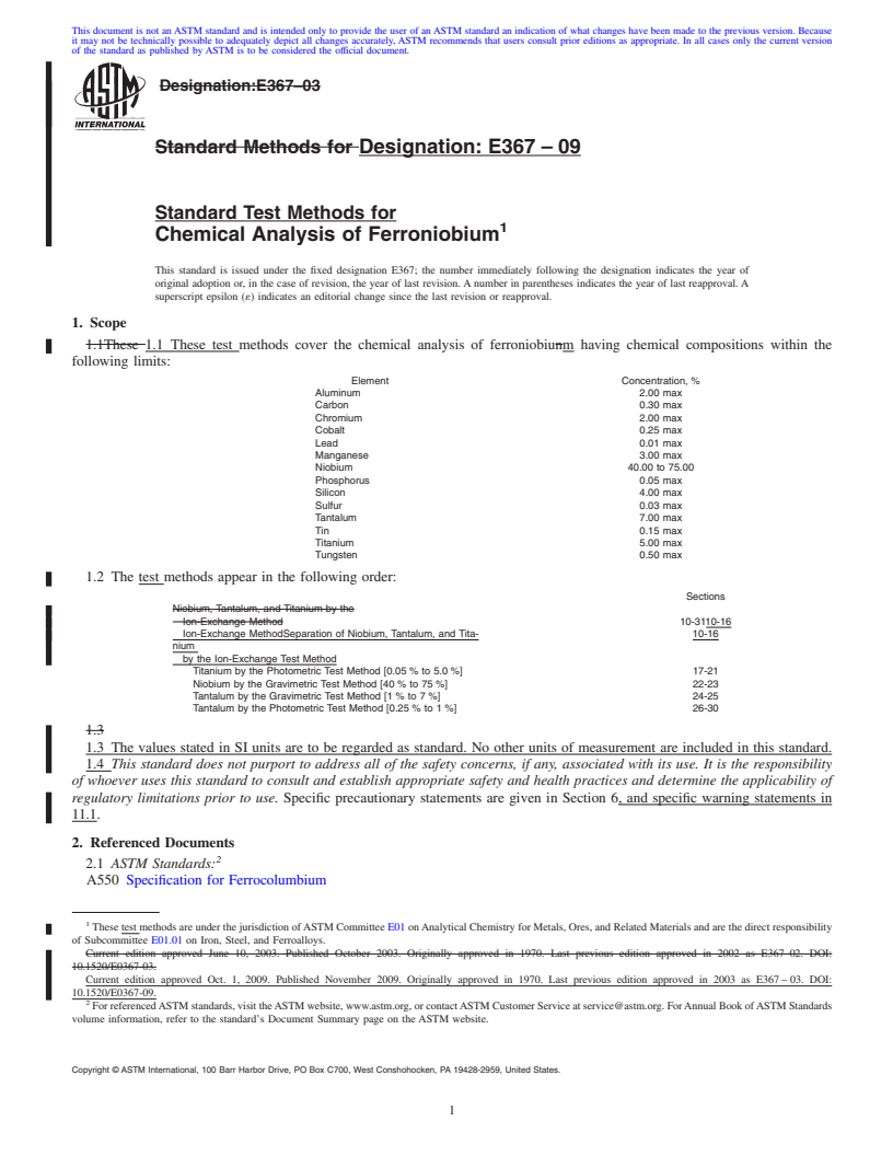 REDLINE ASTM E367-09 - Standard Test Methods for  Chemical Analysis of Ferroniobium