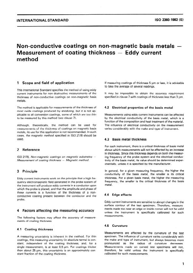 ISO 2360:1982 - Non-conductive coatings on non-magnetic basis metals -- Measurement of coating thickness -- Eddy current method