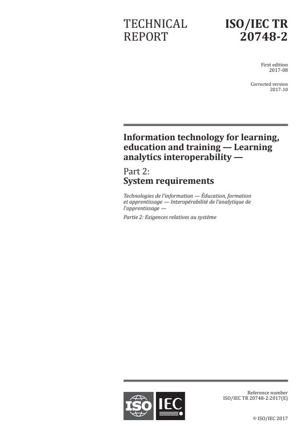 ISO/IEC TR 20748-2:2017 - Information technology for learning, education and training -- Learning analytics interoperability