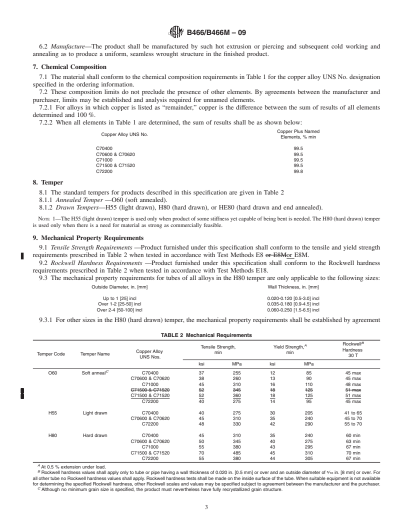 REDLINE ASTM B466/B466M-09 - Standard Specification for Seamless Copper-Nickel Pipe and Tube