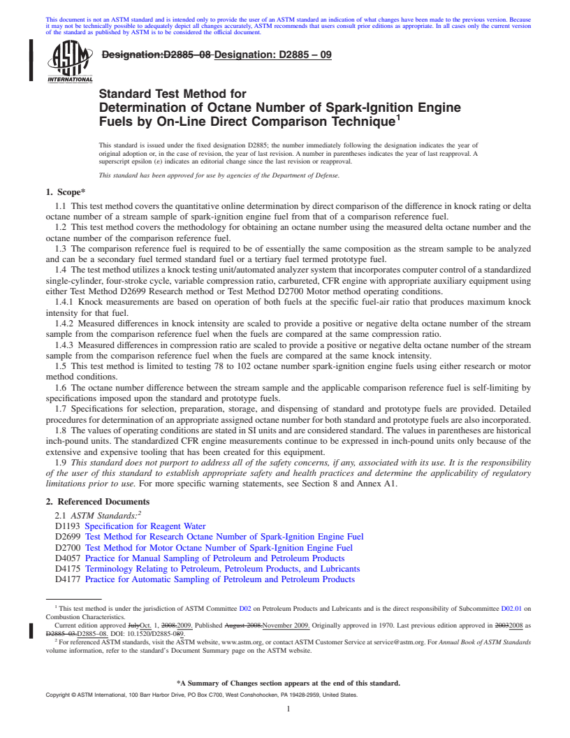 REDLINE ASTM D2885-09 - Standard Test Method for Determination of Octane Number of Spark-Ignition Engine Fuels by On-Line Direct Comparison Technique