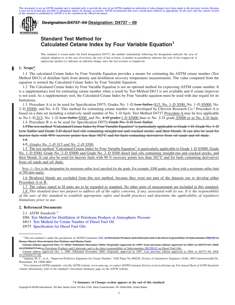 REDLINE ASTM D4737-09 - Standard Test Method for Calculated Cetane Index by Four Variable Equation