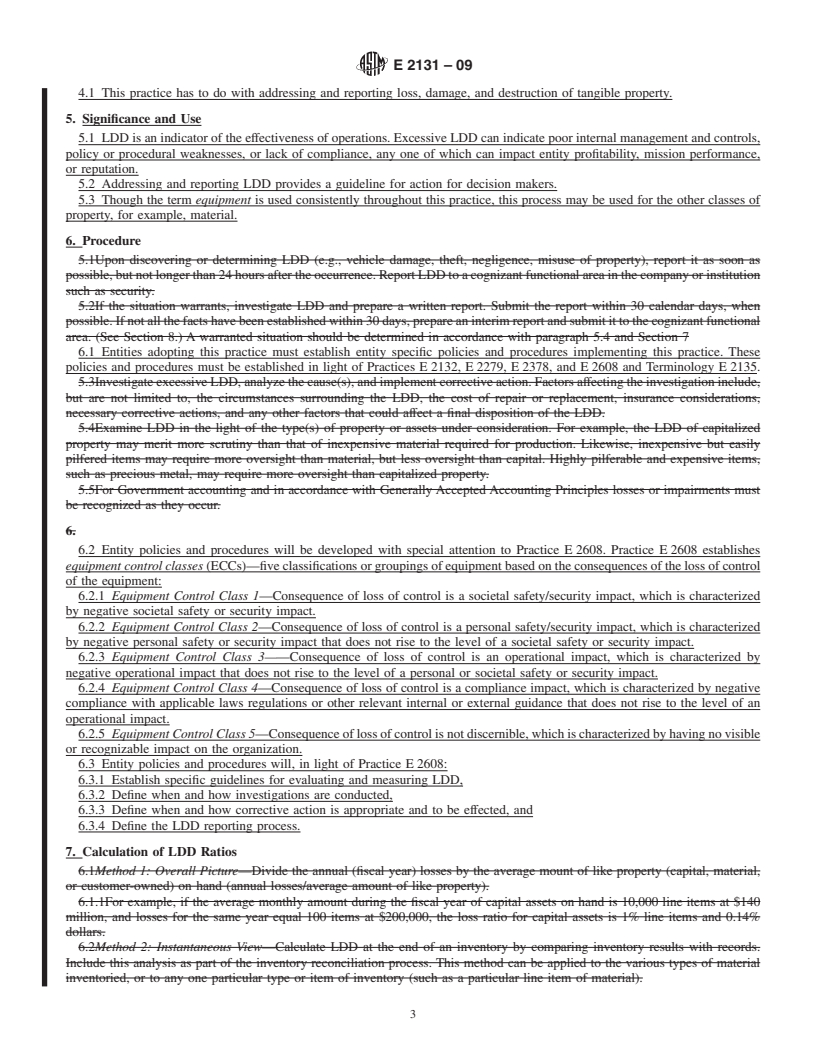 REDLINE ASTM E2131-09 - Standard Practice For Addressing and Reporting Loss, Damage, or Destruction of Tangible Property