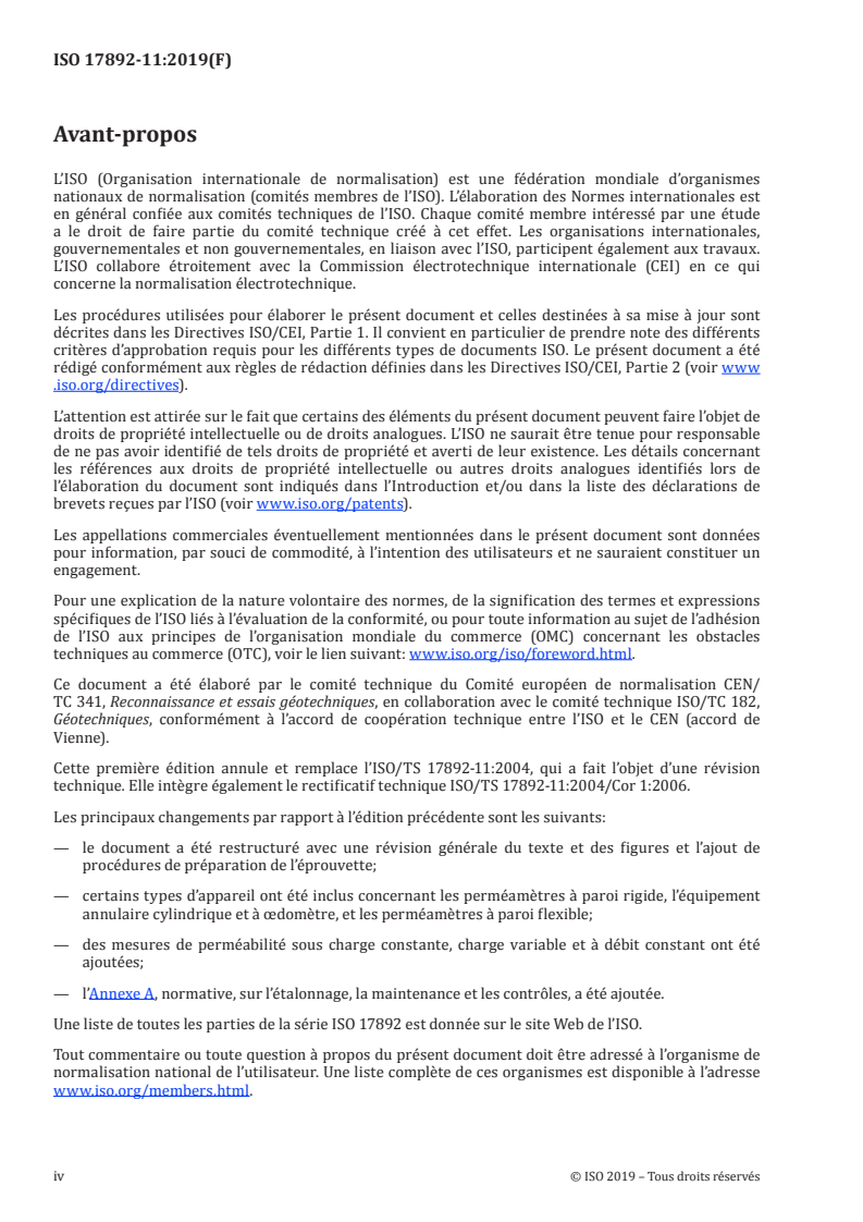 ISO 17892-11:2019 ISO 17892-11:2019 - Reconnaissance et essais géotechniques — Essais de laboratoire sur les sols — Partie 11: Essais de perméabilité
Released:10/15/2019 - Page 4 preview