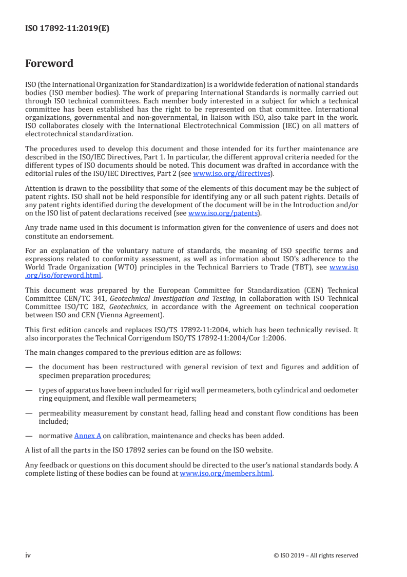 ISO 17892-11:2019 ISO 17892-11:2019 - Geotechnical investigation and testing — Laboratory testing of soil — Part 11: Permeability tests
Released:1/30/2019 - Page 4 preview