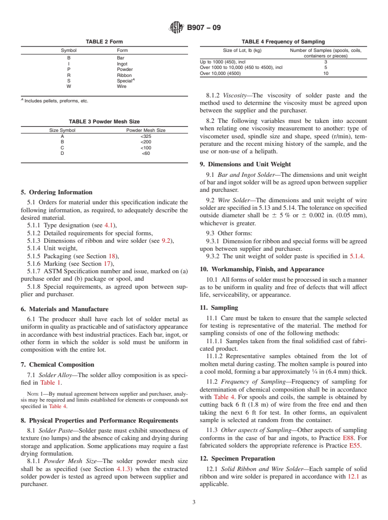 ASTM B907-09 - Standard Specification for Zinc, Tin and Cadmium Base Alloys Used as Solders