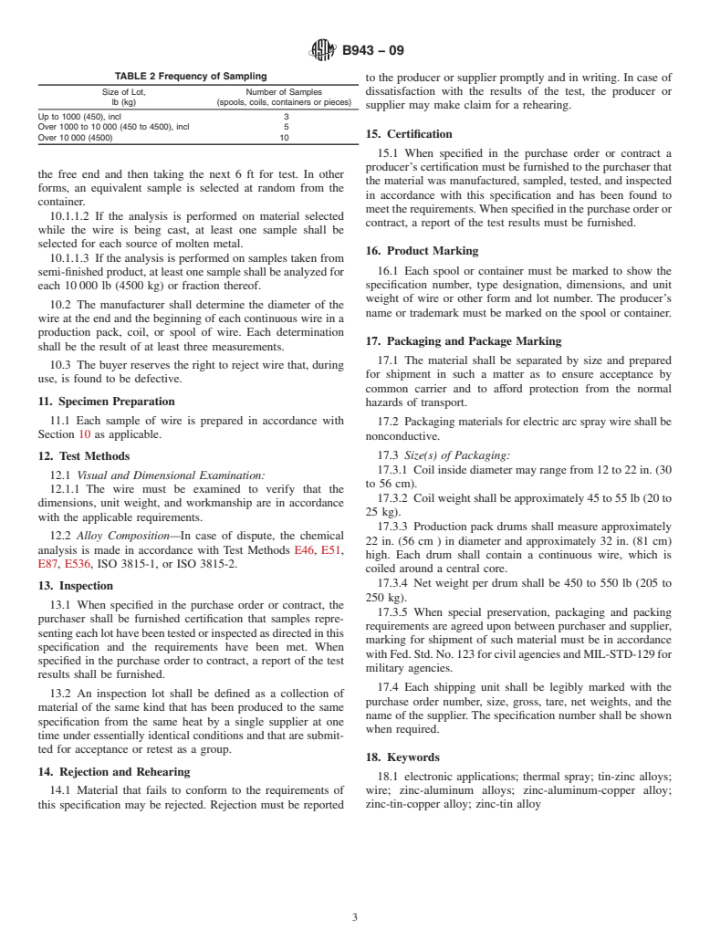 ASTM B943-09 - Standard Specification for Zinc and Tin Alloy Wire Used in Thermal Spraying for Electronic Applications