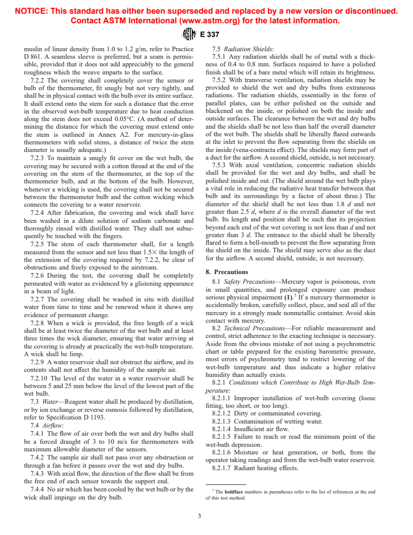 ASTM E337-84(1996)e1 - Standard Test Method for Measuring Humidity with a Psychrometer (the Measurement of Wet- and Dry-Bulb Temperatures)