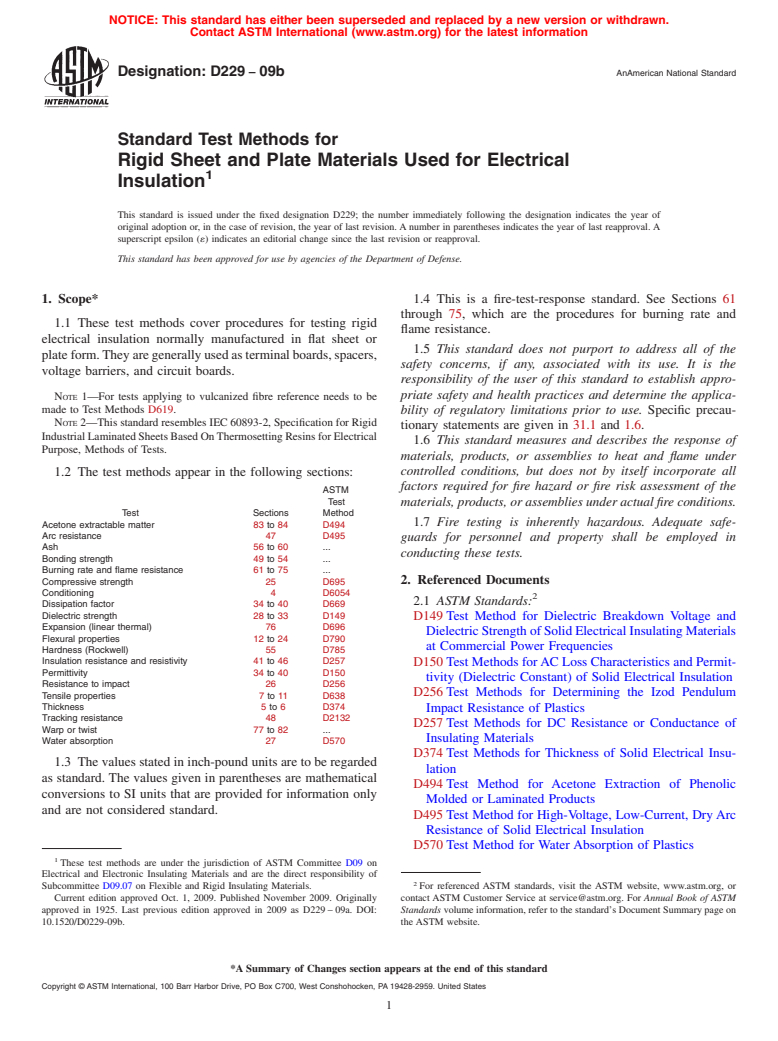 ASTM D229-09b - Standard Test Methods for Rigid Sheet and Plate Materials Used for Electrical Insulation