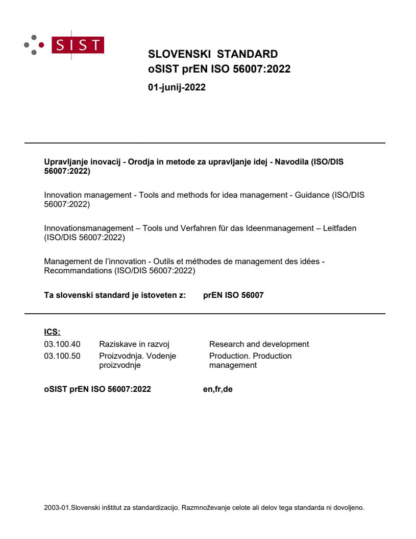 prEN ISO 56007:2022 - BARVE
