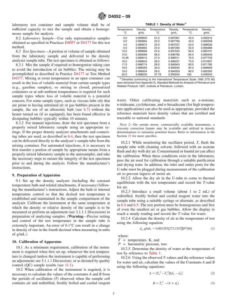 ASTM D4052-09 - Standard Test Method for Density, Relative Density, and API Gravity of Liquids by Digital Density Meter