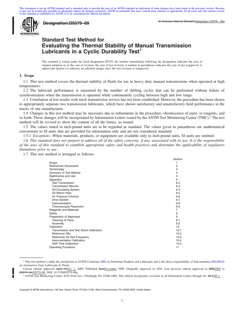 REDLINE ASTM D5579-09a - Standard Test Method for Evaluating the Thermal Stability of Manual Transmission Lubricants in a Cyclic Durability Test