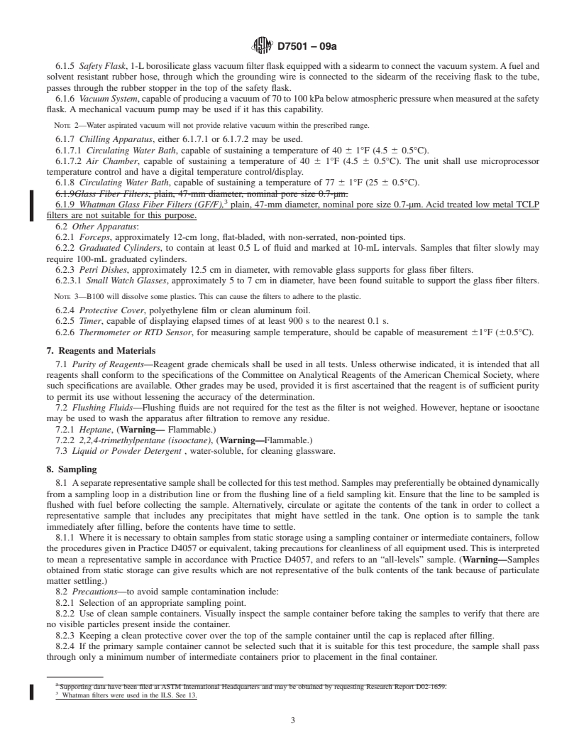 REDLINE ASTM D7501-09a - Standard Test Method for Determination of Fuel Filter Blocking Potential of Biodiesel (B100)   Blend Stock by Cold Soak Filtration Test (CSFT)