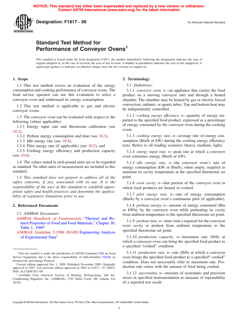 ASTM F1817-09 - Standard Test Method for Performance of Conveyor Ovens