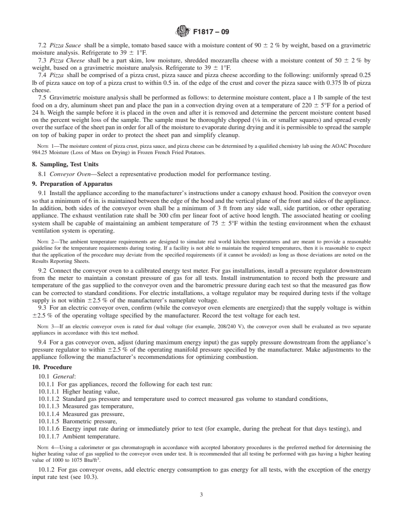 REDLINE ASTM F1817-09 - Standard Test Method for Performance of Conveyor Ovens