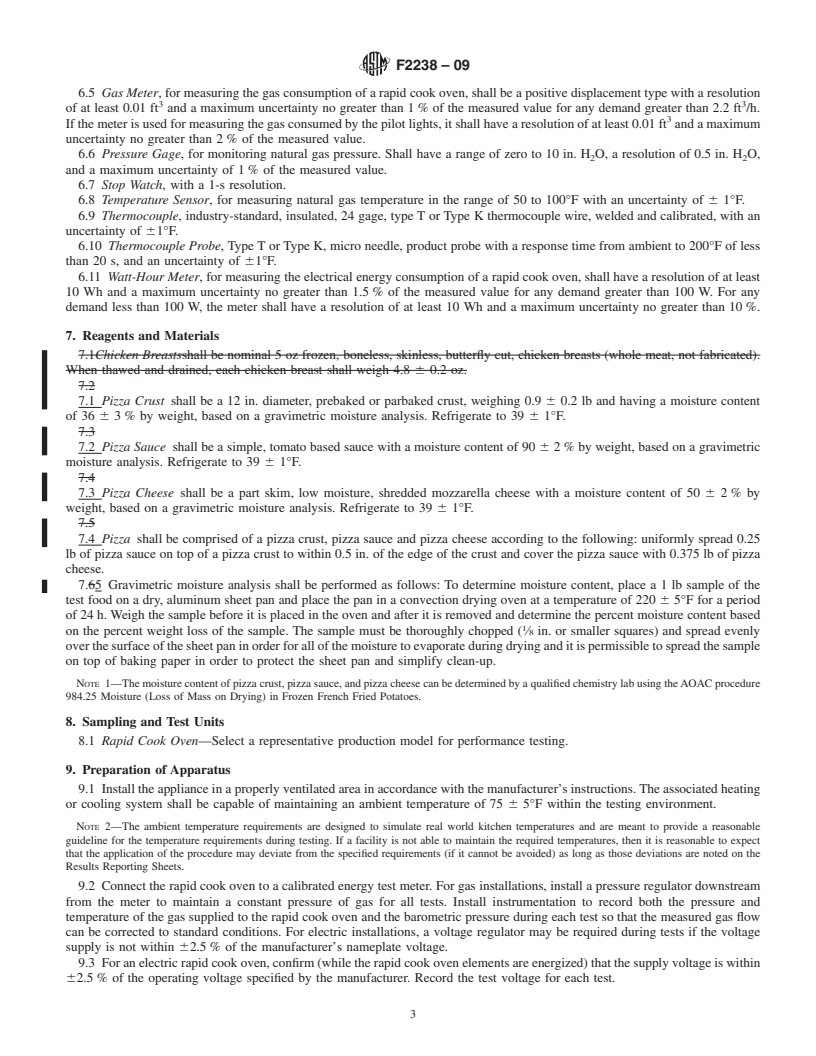 REDLINE ASTM F2238-09 - Standard Test Method for Performance of Rapid Cook Ovens