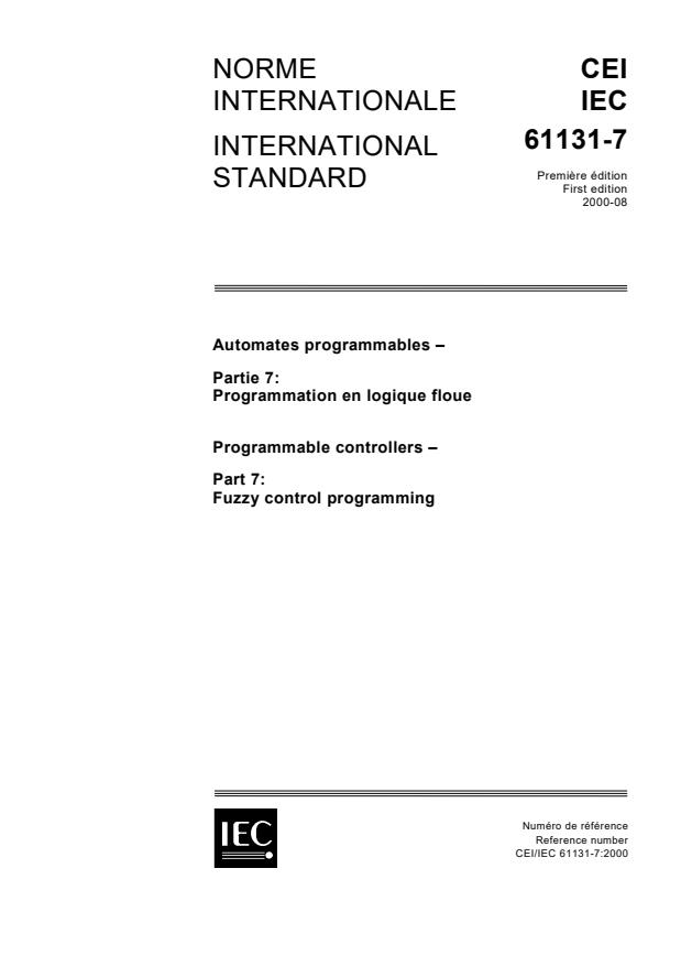 IEC 61131-7:2000 - Programmable controllers - Part 7: Fuzzy control programming