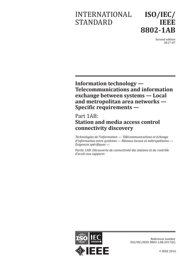 ISO/IEC/IEEE 8802-1AB:2017 - Information technology -- Telecommunications and information exchange between systems -- Local and metropolitan area networks -- Specific requirements