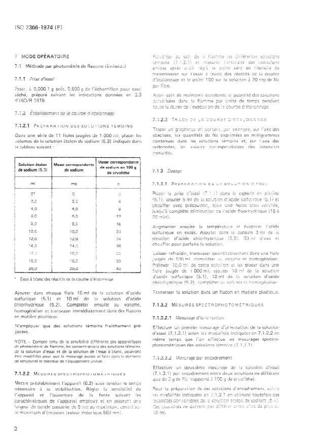 ISO 2366:1974 ISO 2366:1974 - Cryolithe naturelle et artificielle -- Dosage du sodium -- Méthodes par spectrophotométrie de flamme (émission) et par absorption atomique - Page 4 preview