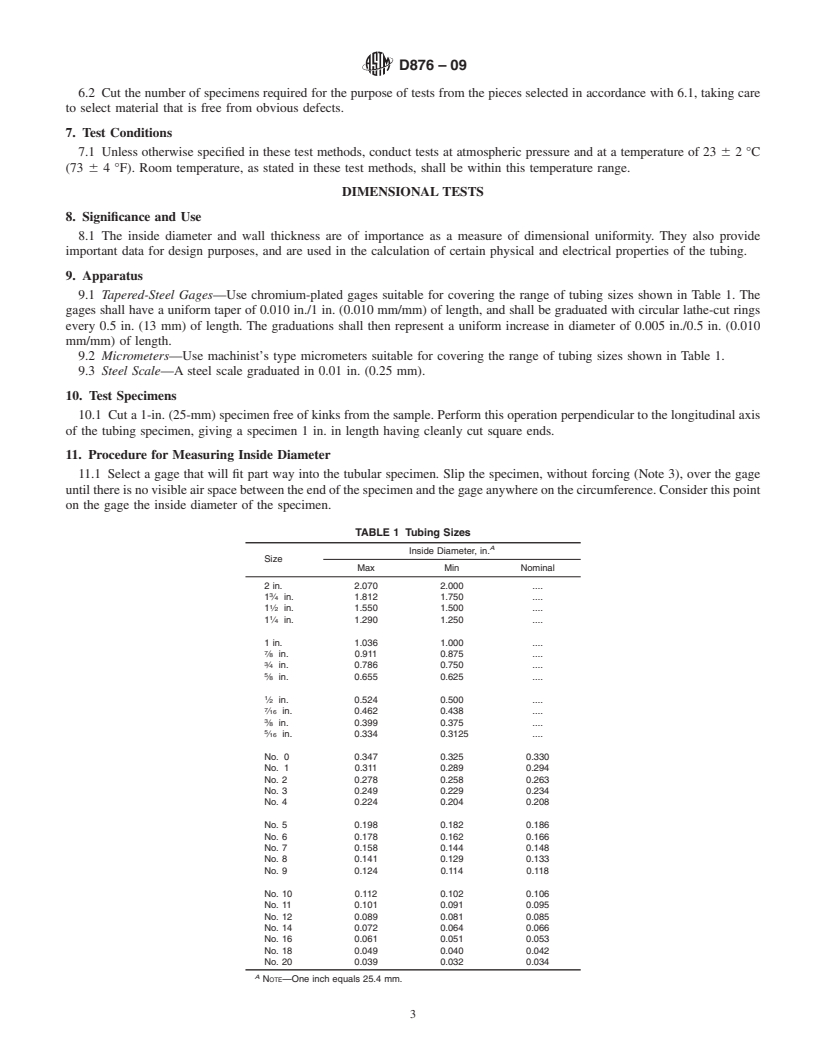 REDLINE ASTM D876-09 - Standard Test Methods for Nonrigid Vinyl Chloride Polymer Tubing Used for Electrical Insulation