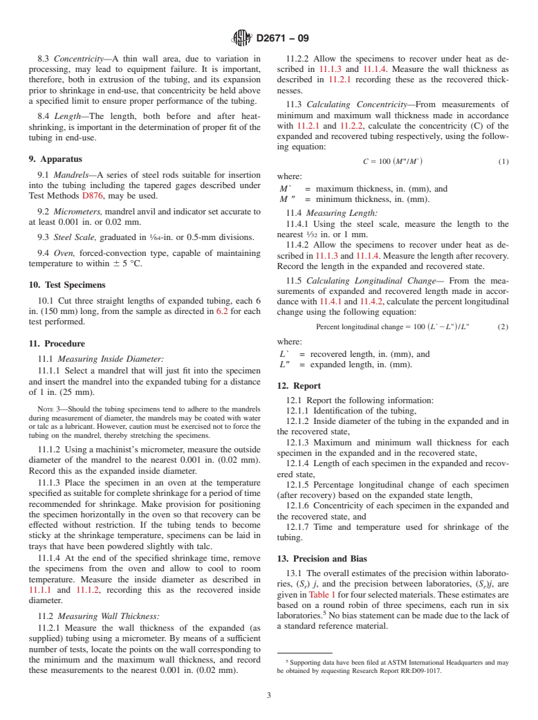 ASTM D2671-09 - Standard Test Methods for Heat-Shrinkable Tubing for Electrical Use