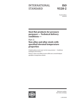ISO 9328-2:2018 - Steel flat products for pressure purposes — Technical delivery conditions — Part 2: Non-alloy and alloy steels with specified elevated temperature properties
Released:2/1/2018 - Page 1 preview