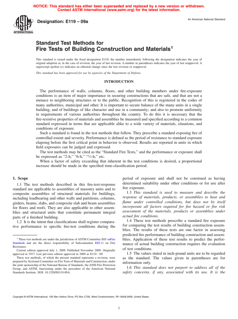 ASTM E119-09a - Standard Test Methods for  Fire Tests of Building Construction and Materials