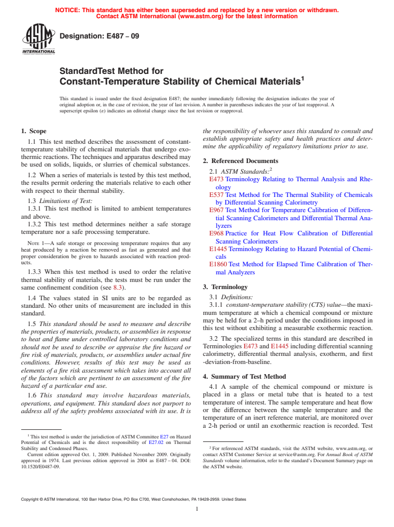 ASTM E487-09 - Standard Test Method for Constant-Temperature Stability Of Chemical Materials