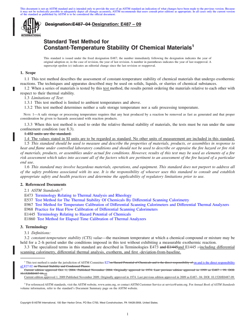 REDLINE ASTM E487-09 - Standard Test Method for Constant-Temperature Stability Of Chemical Materials