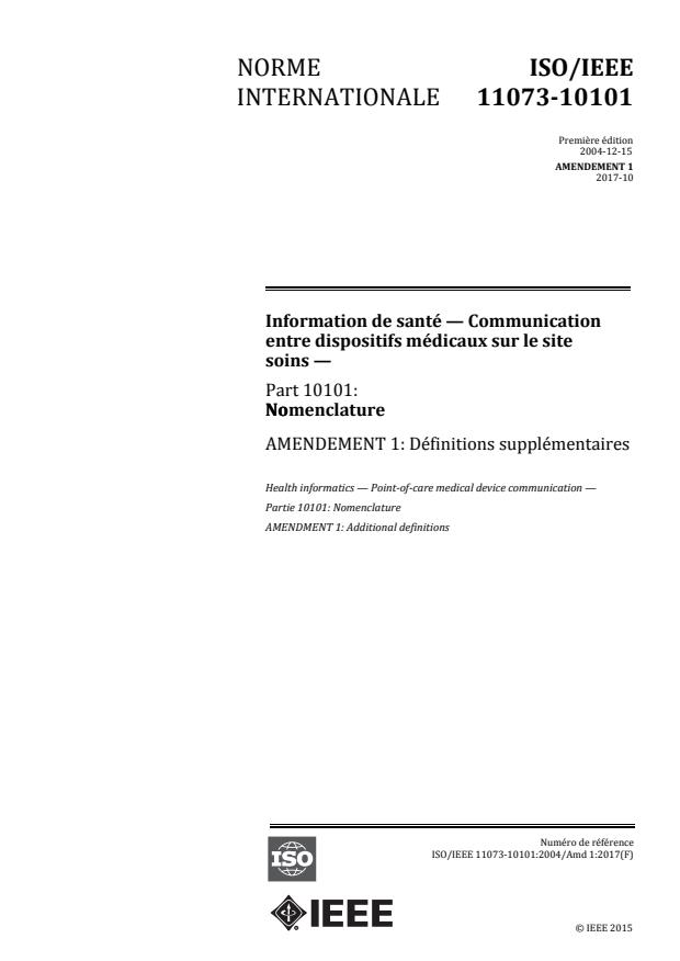 ISO/IEEE 11073-10101:2004/Amd 1:2017 - Définitions supplémentaires