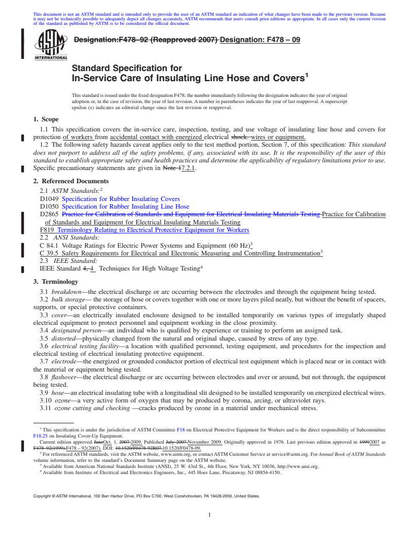 REDLINE ASTM F478-09 - Standard Specification for In-Service Care of Insulating Line Hose and Covers