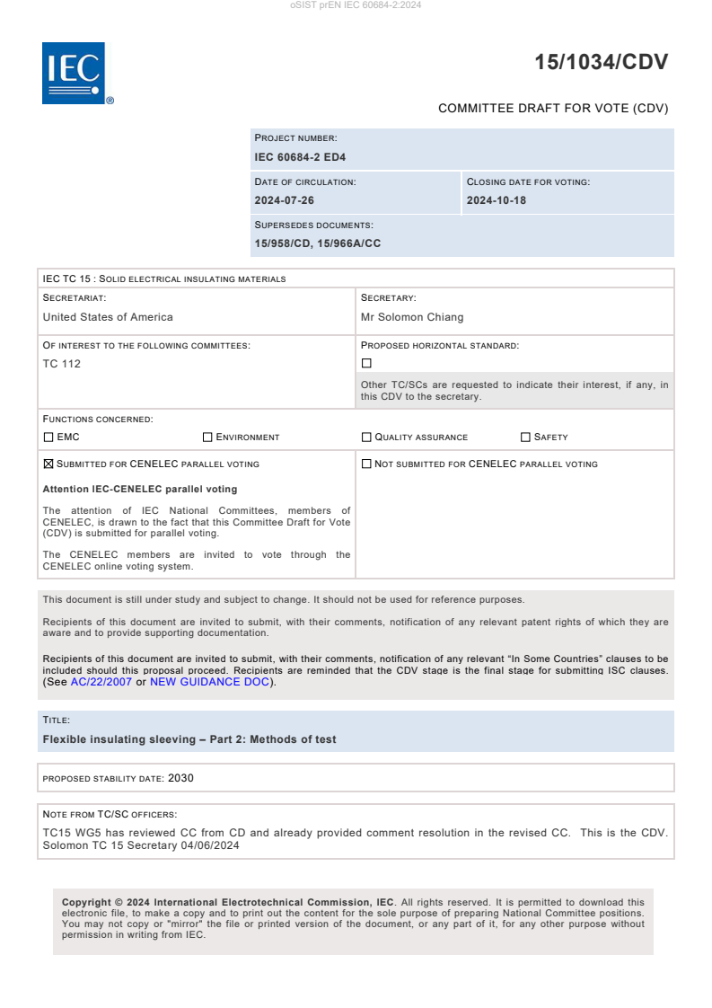 prEN IEC 60684-2:2024 - BARVE