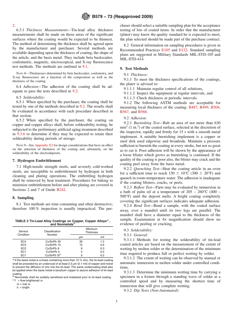 ASTM B579-73(2009) - Standard Specification for Electrodeposited Coatings of Tin-Lead Alloy (Solder Plate)