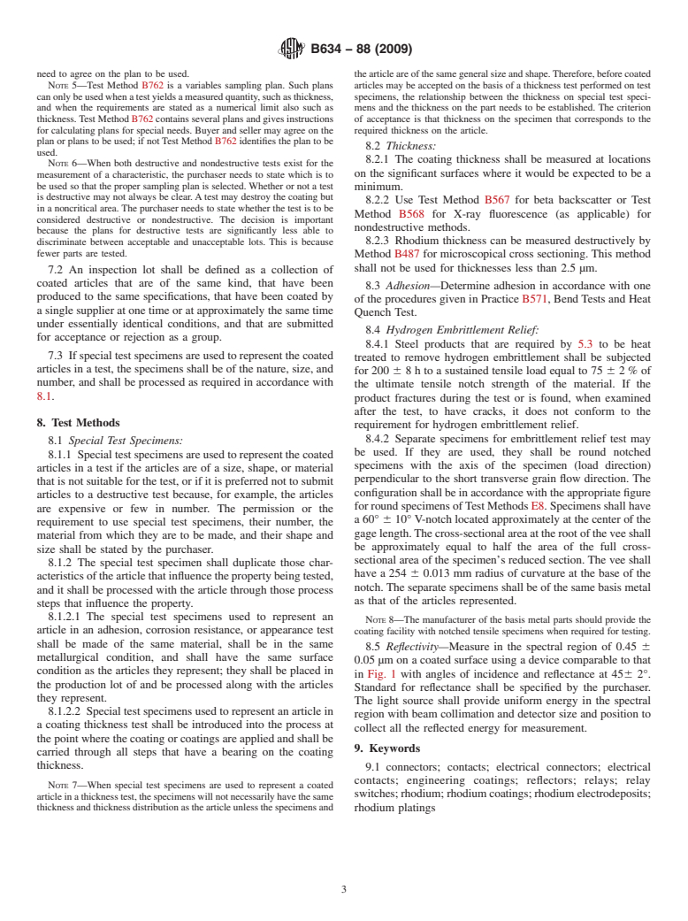 ASTM B634-88(2009) - Standard Specification for Electrodeposited Coatings of Rhodium for Engineering Use