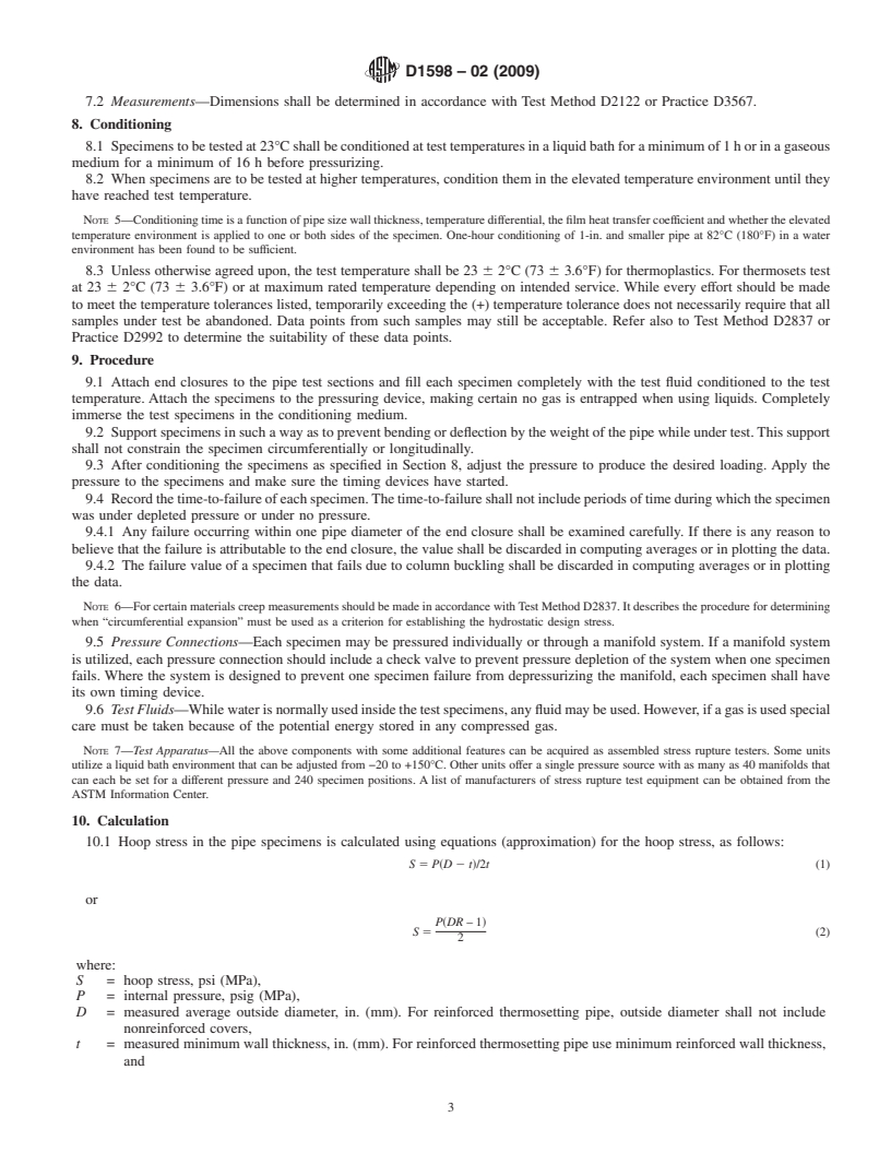 REDLINE ASTM D1598-02(2009) - Standard Test Method for  Time-to-Failure of Plastic Pipe Under Constant Internal Pressure