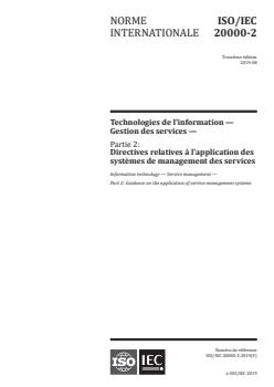 ISO/IEC 20000-2:2019 ISO/IEC 20000-2:2019 - Technologies de l'information — Gestion des services — Partie 2: Directives relatives à l'application des systèmes de management des services
Released:8/19/2019 - Page 1 preview