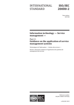 ISO/IEC 20000-2:2019 ISO/IEC 20000-2:2019 - Information technology — Service management — Part 2: Guidance on the application of service management systems
Released:8/19/2019 - Page 1 preview