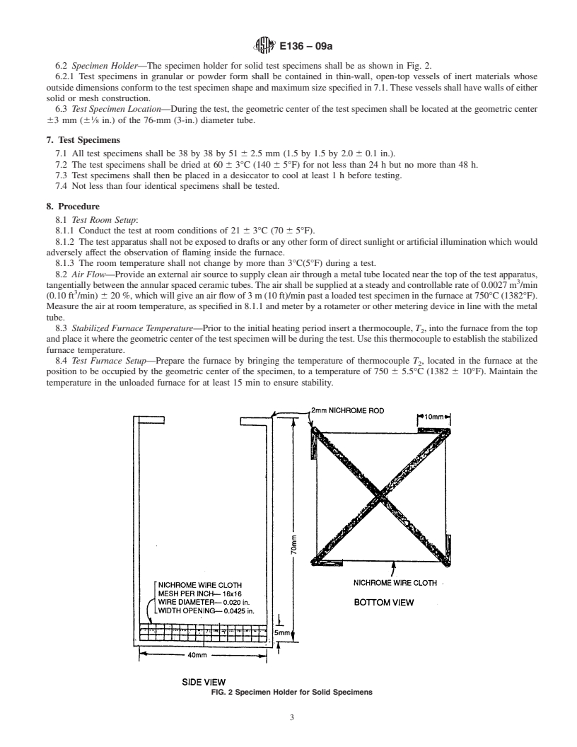 REDLINE ASTM E136-09a - Standard Test Method for Behavior of Materials in a Vertical Tube Furnace at 750&#176;C