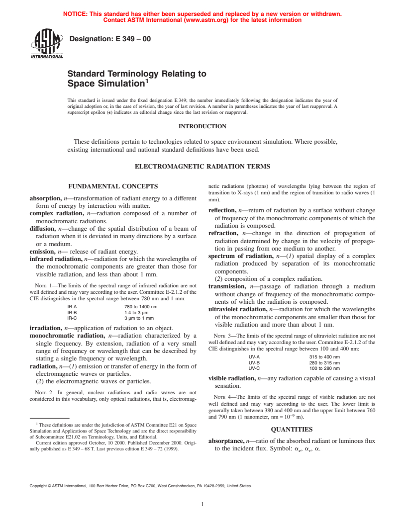 ASTM E349-00 - Standard Terminology Relating to Space Simulation