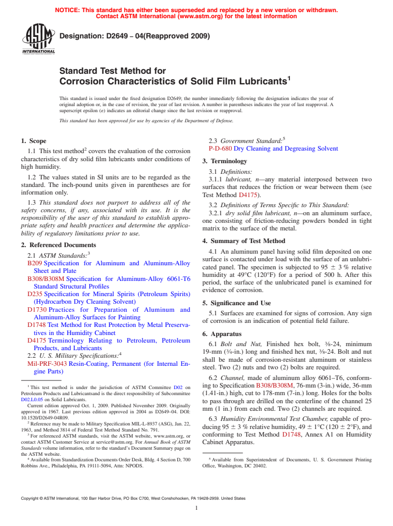 ASTM D2649-04(2009) - Standard Test Method for Corrosion Characteristics of Solid Film Lubricants