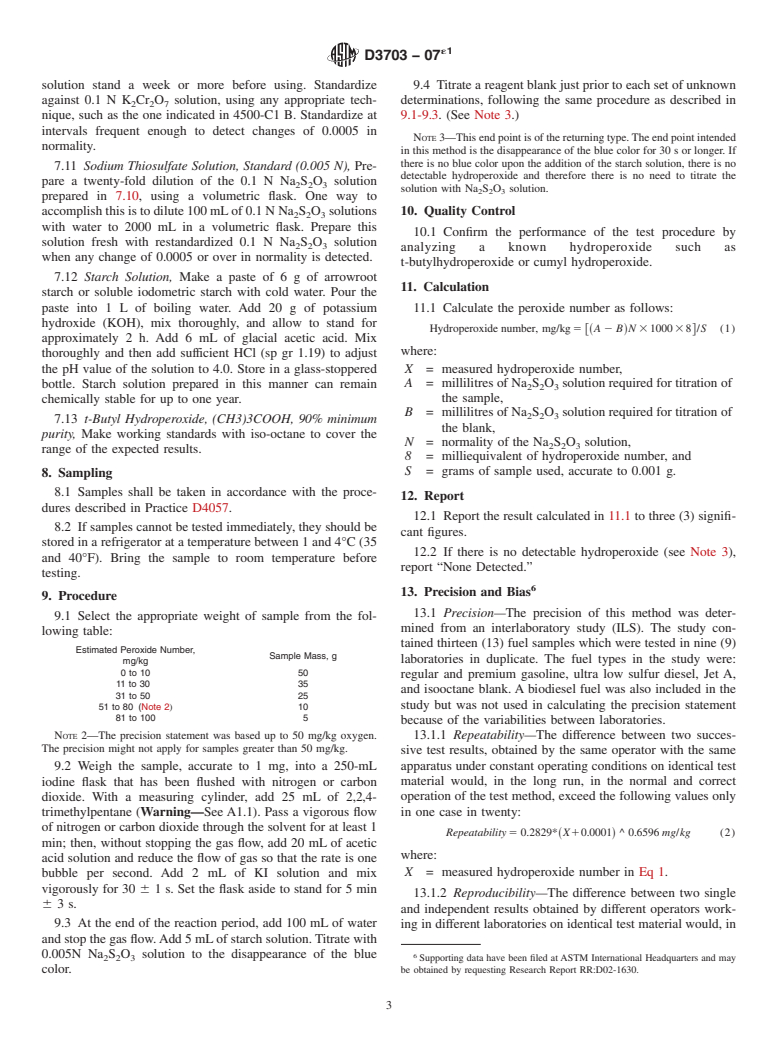 ASTM D3703-07e1 - Standard Test Method for Hydroperoxide Number of Aviation Turbine Fuels, Gasoline and Diesel Fuels