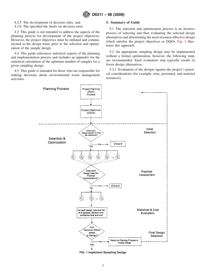 ASTM D6311-98(2009) - Standard Guide for Generation of Environmental Data Related to Waste Management Activities: Selection and Optimization of Sampling Design