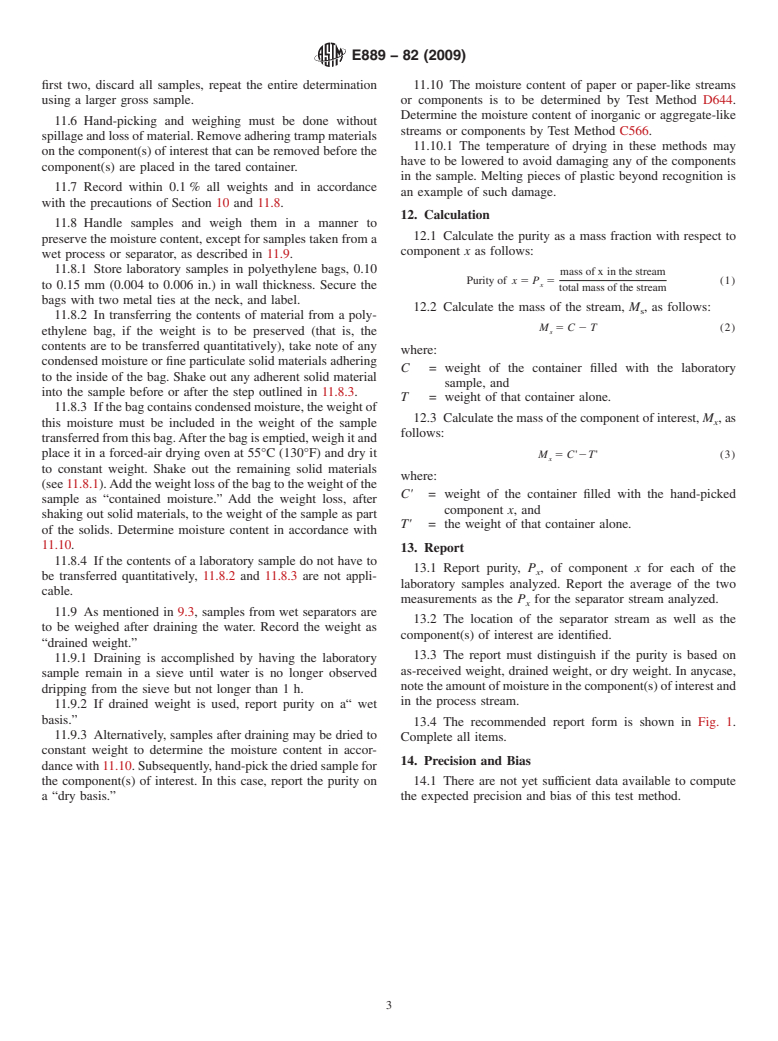 ASTM E889-82(2009) - Standard Test Method for Composition or Purity of a Solid Waste Materials Stream