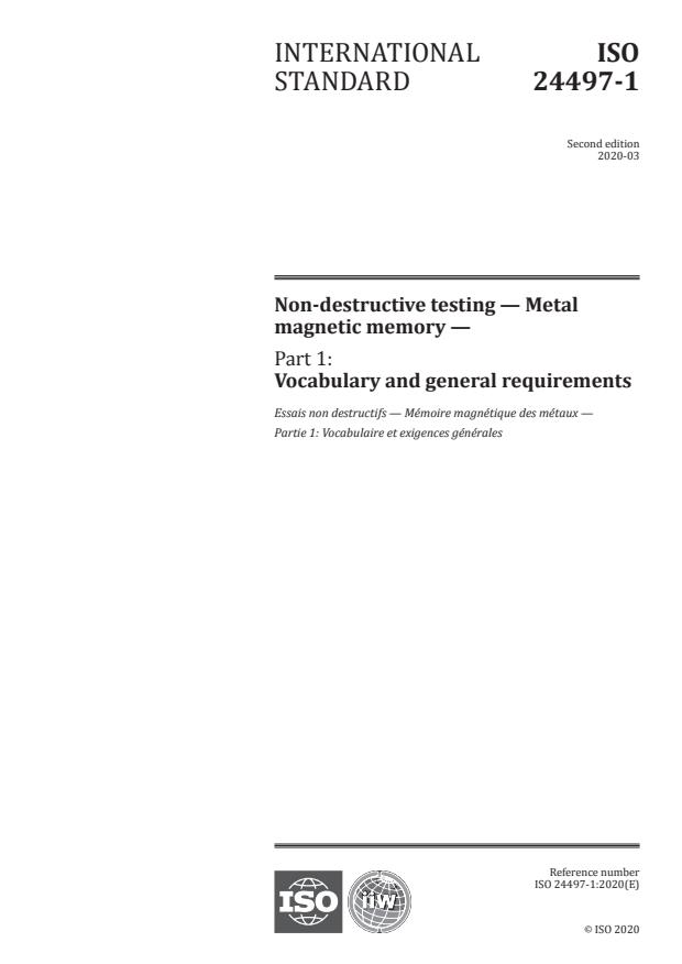 ISO 24497-1:2020 - Non-destructive testing -- Metal magnetic memory
