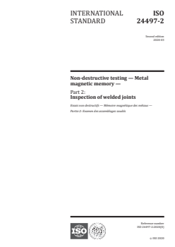 ISO 24497-2:2020 - Non-destructive testing — Metal magnetic memory — Part 2: Inspection of welded joints
Released:3/11/2020 - Page 1 preview