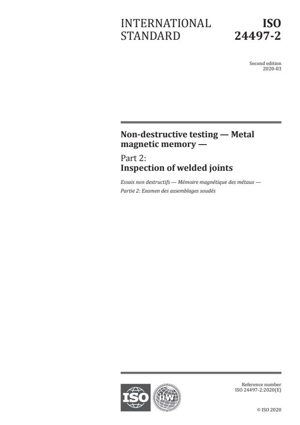 ISO 24497-2:2020 - Non-destructive testing -- Metal magnetic memory