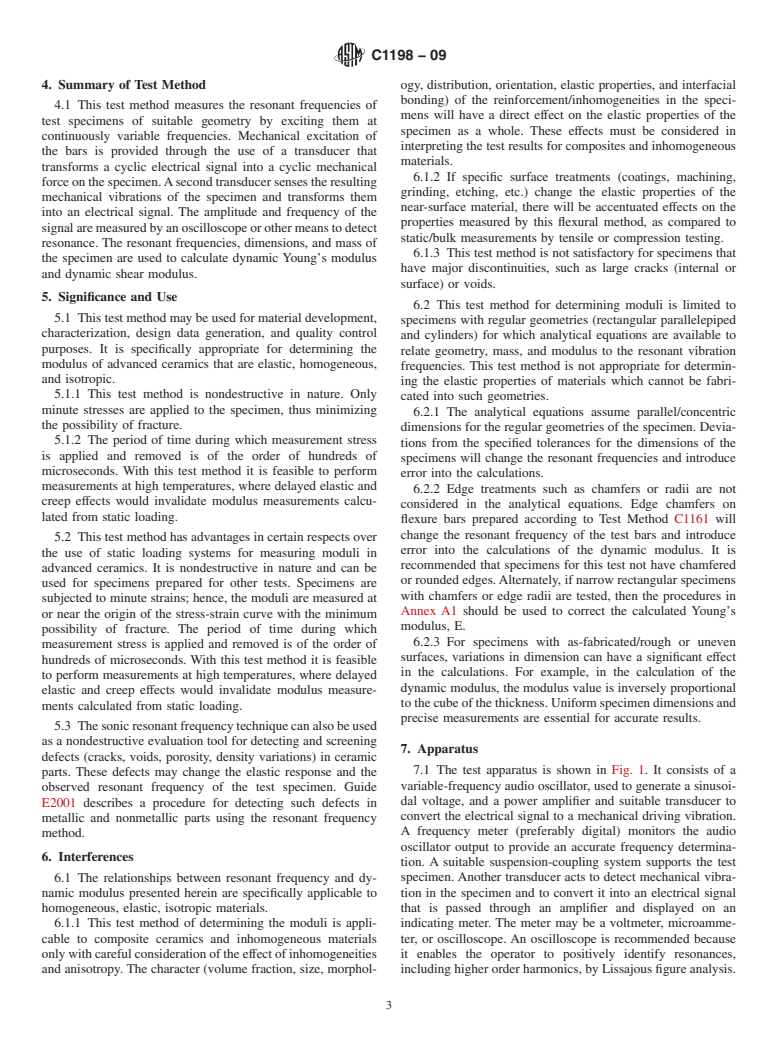 ASTM C1198-09 - Standard Test Method for Dynamic Young's Modulus, Shear Modulus, and Poisson's Ratio for Advanced Ceramics by Sonic Resonance