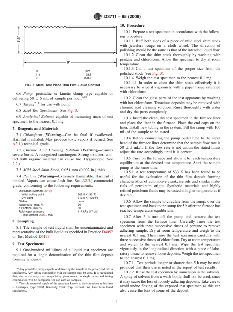 ASTM D3711-95(2009) - Standard Test Method for Deposition Tendencies of Liquids in Thin Films and Vapors (Withdrawn 2016)