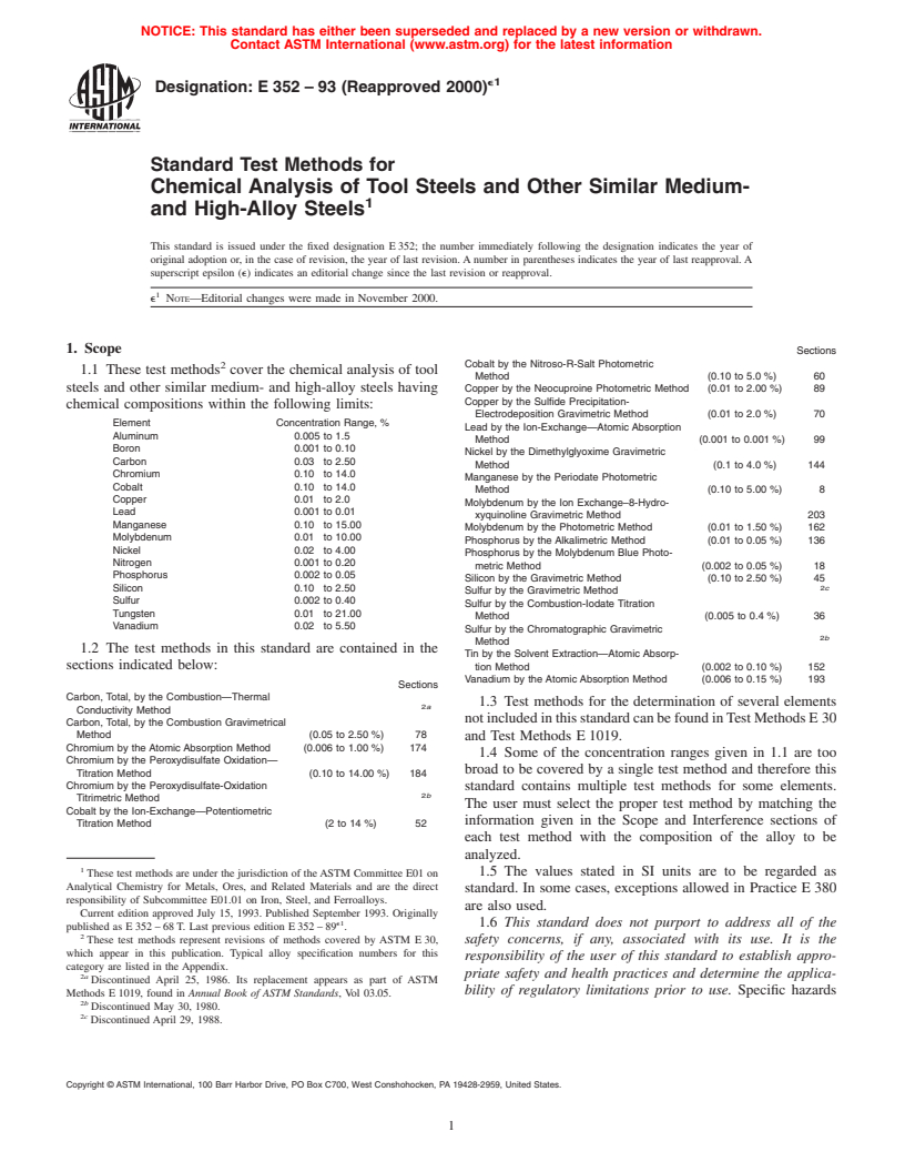 ASTM E352-93(2000)e1 - Standard Test Methods for Chemical Analysis of Tool Steels and Other Similar Medium- and High-Alloy Steels